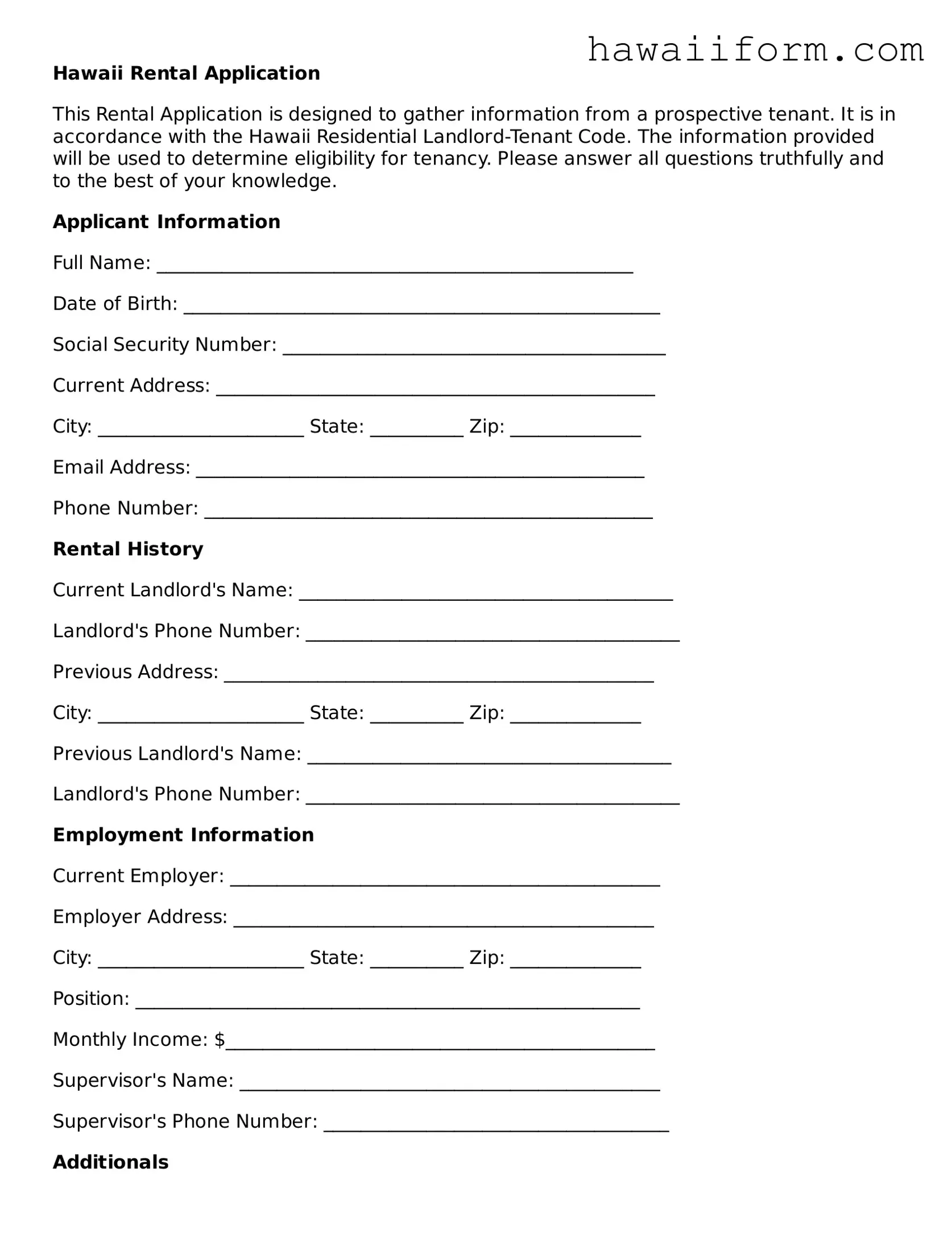 Attorney-Approved Hawaii Rental Application Form