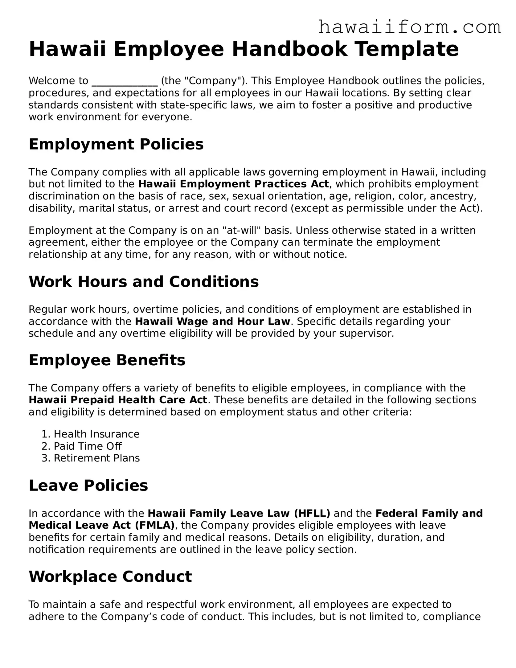 Attorney-Approved Hawaii Employee Handbook Form