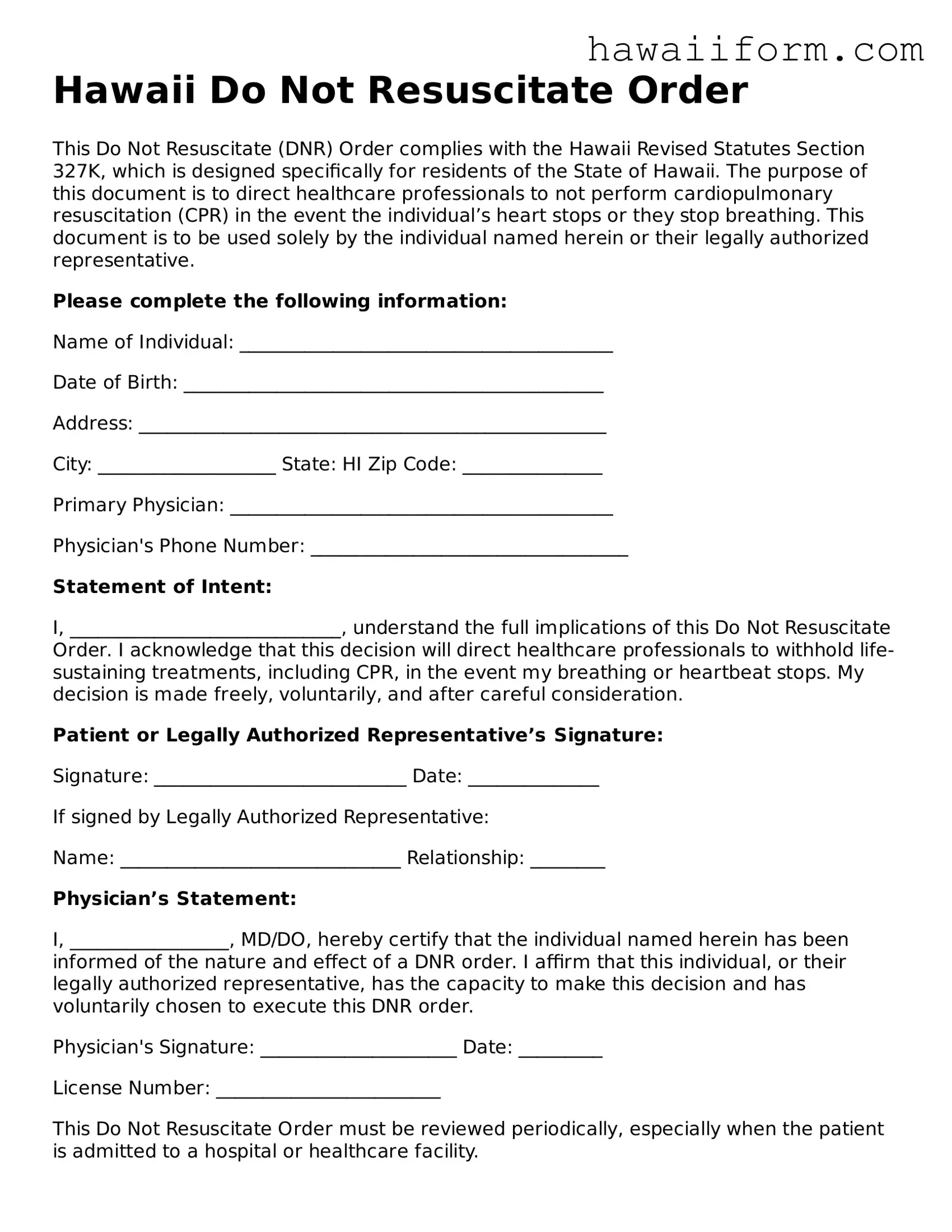 Attorney-Approved Hawaii Do Not Resuscitate Order Form