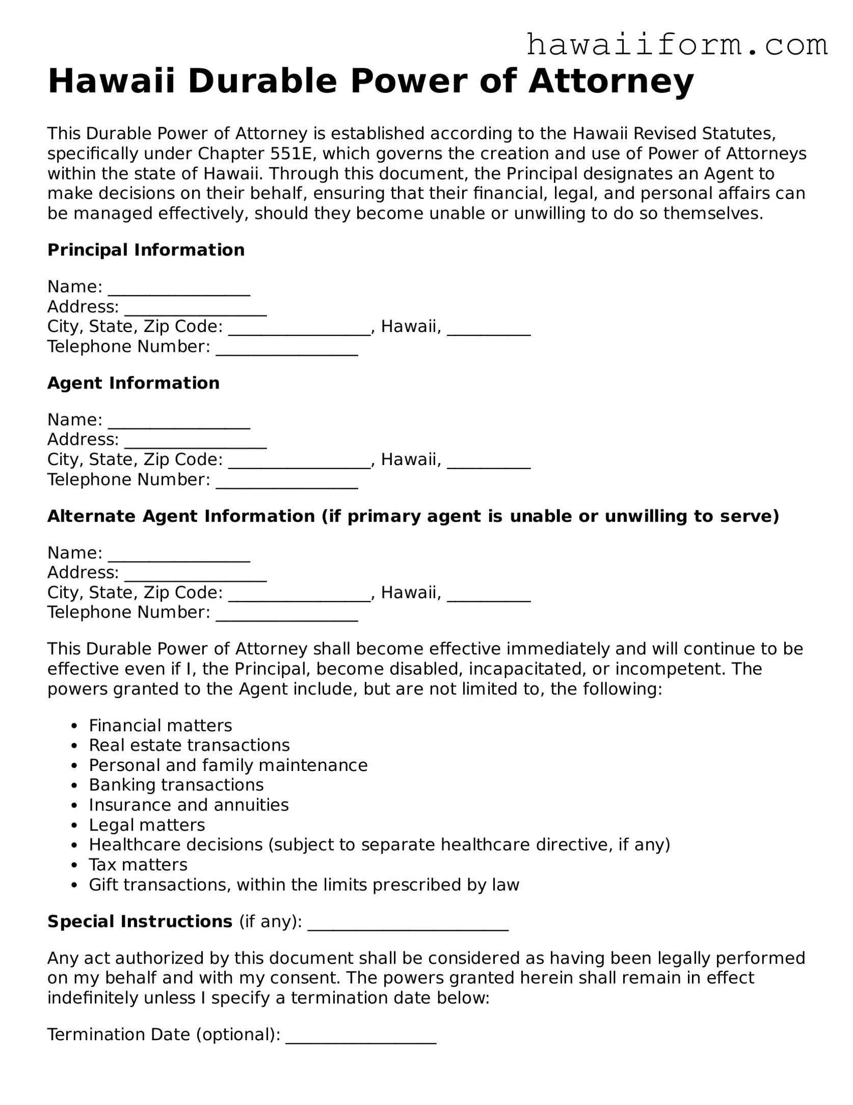 Attorney-Approved Hawaii Durable Power of Attorney Form