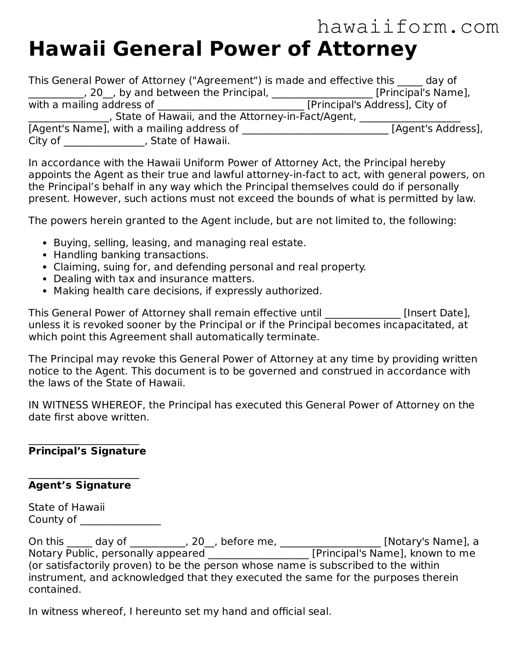 Attorney-Approved Hawaii General Power of Attorney Form