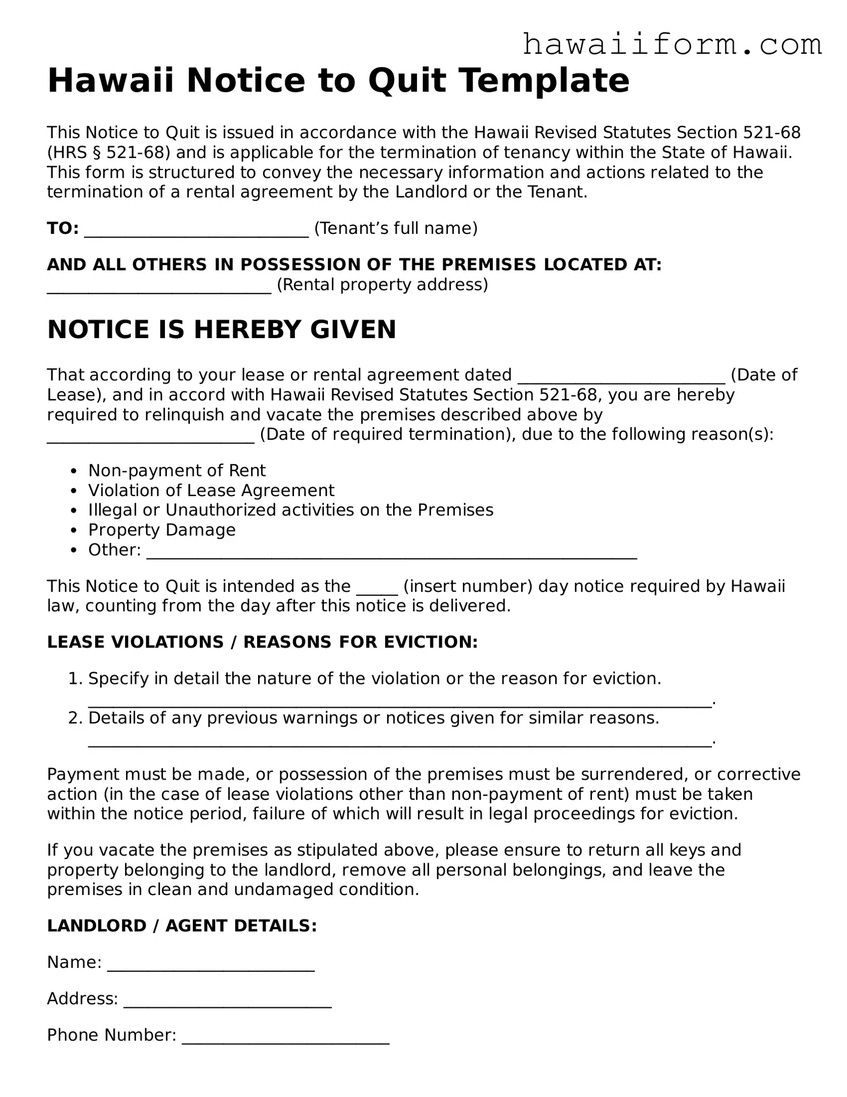 Attorney-Approved Hawaii Notice to Quit Form