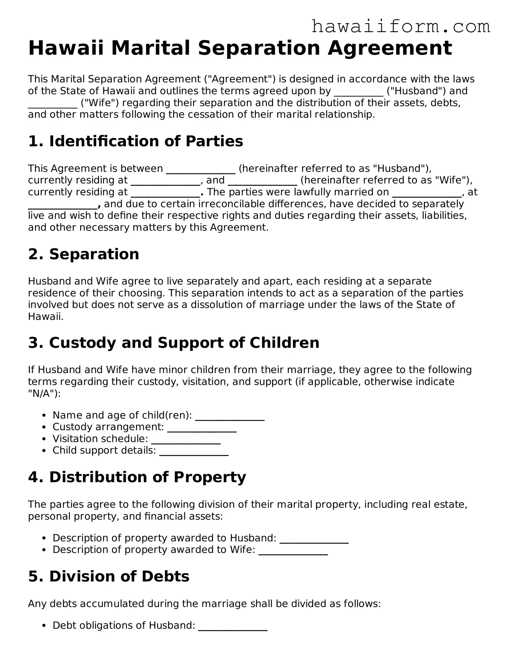 Attorney-Approved Hawaii Marital Separation Agreement Form