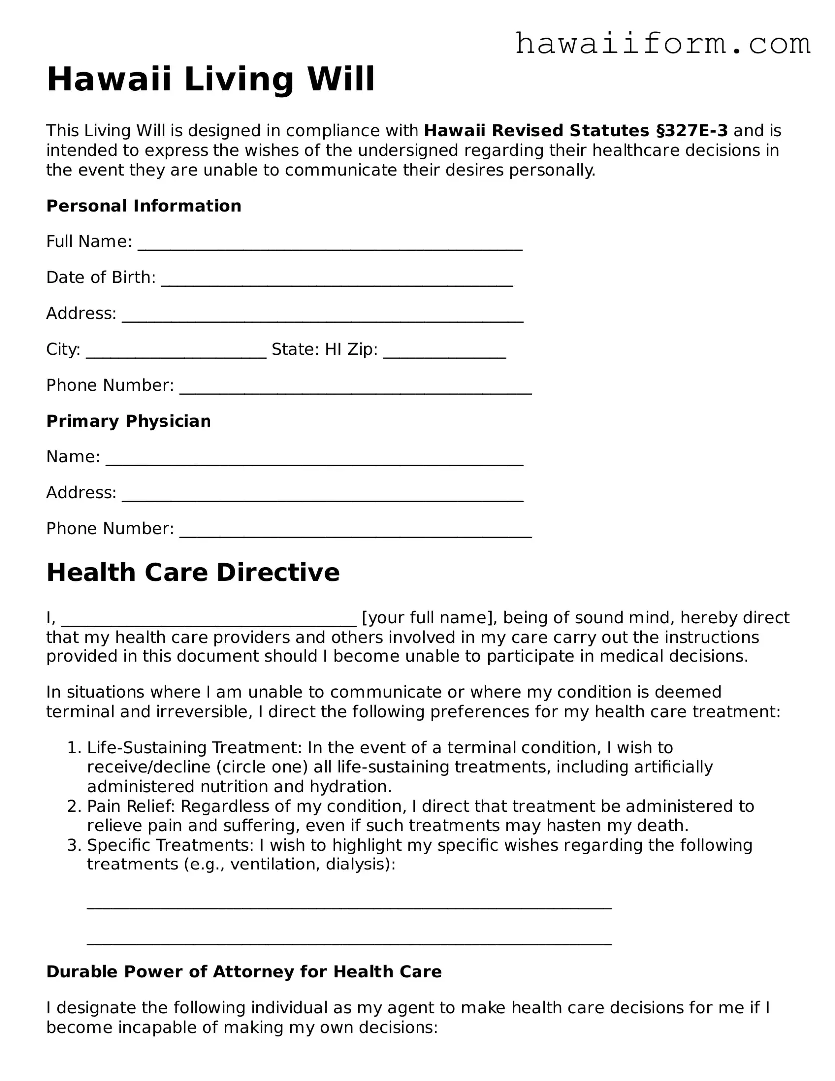 Attorney-Approved Hawaii Living Will Form