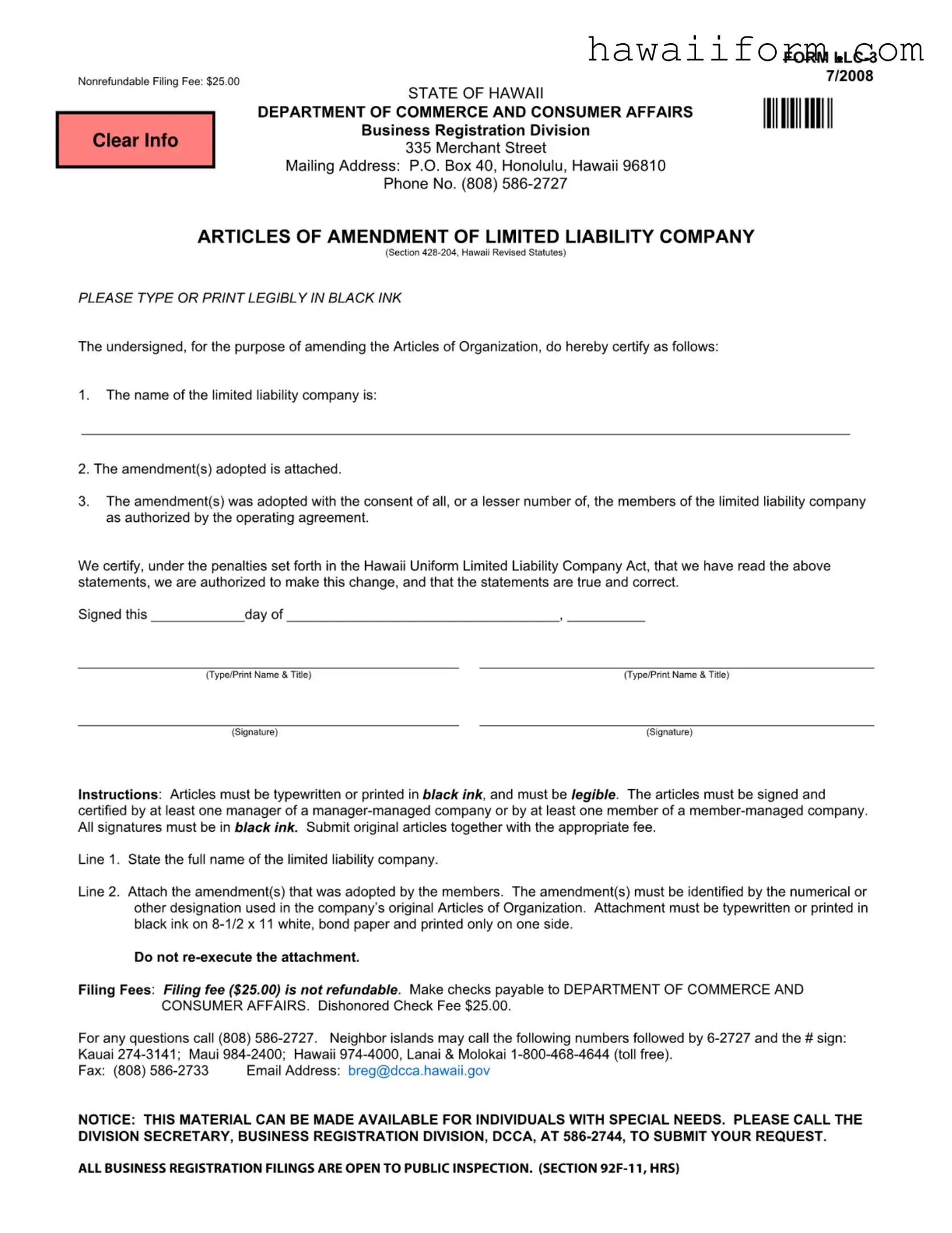 Get Hawaii Llc 3 Template