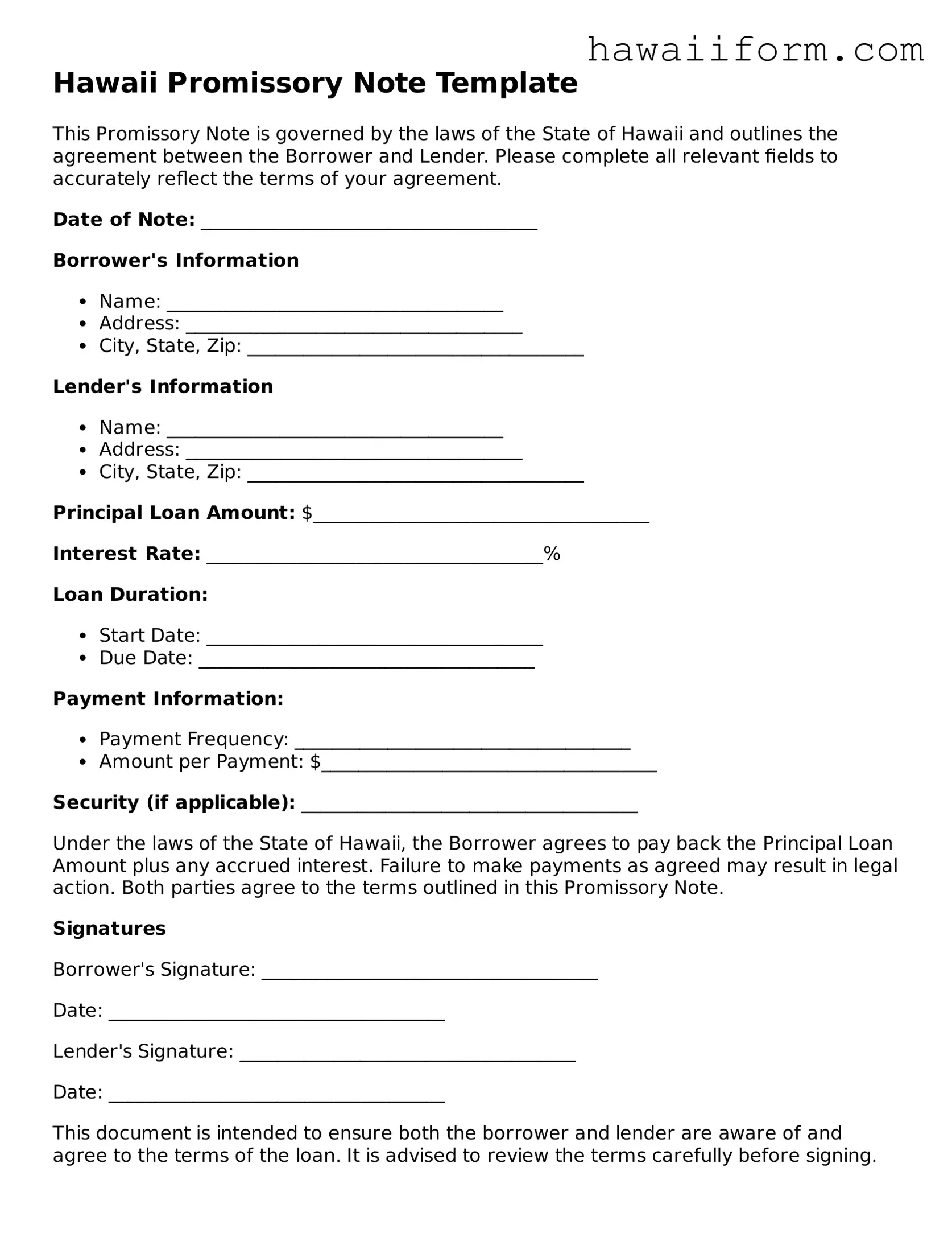 Attorney-Approved Hawaii Promissory Note Form