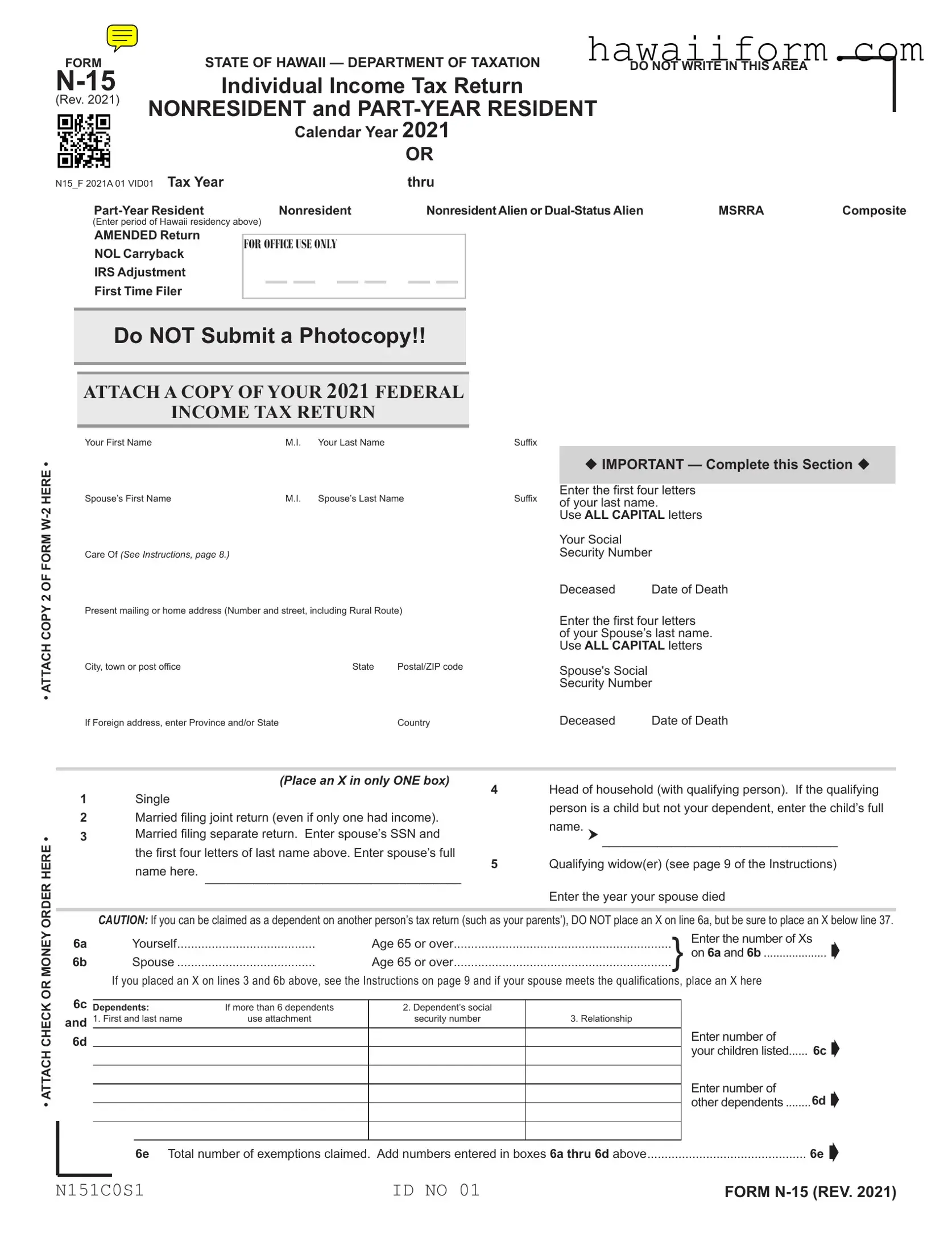 Get Hawaii N15 Tax Template