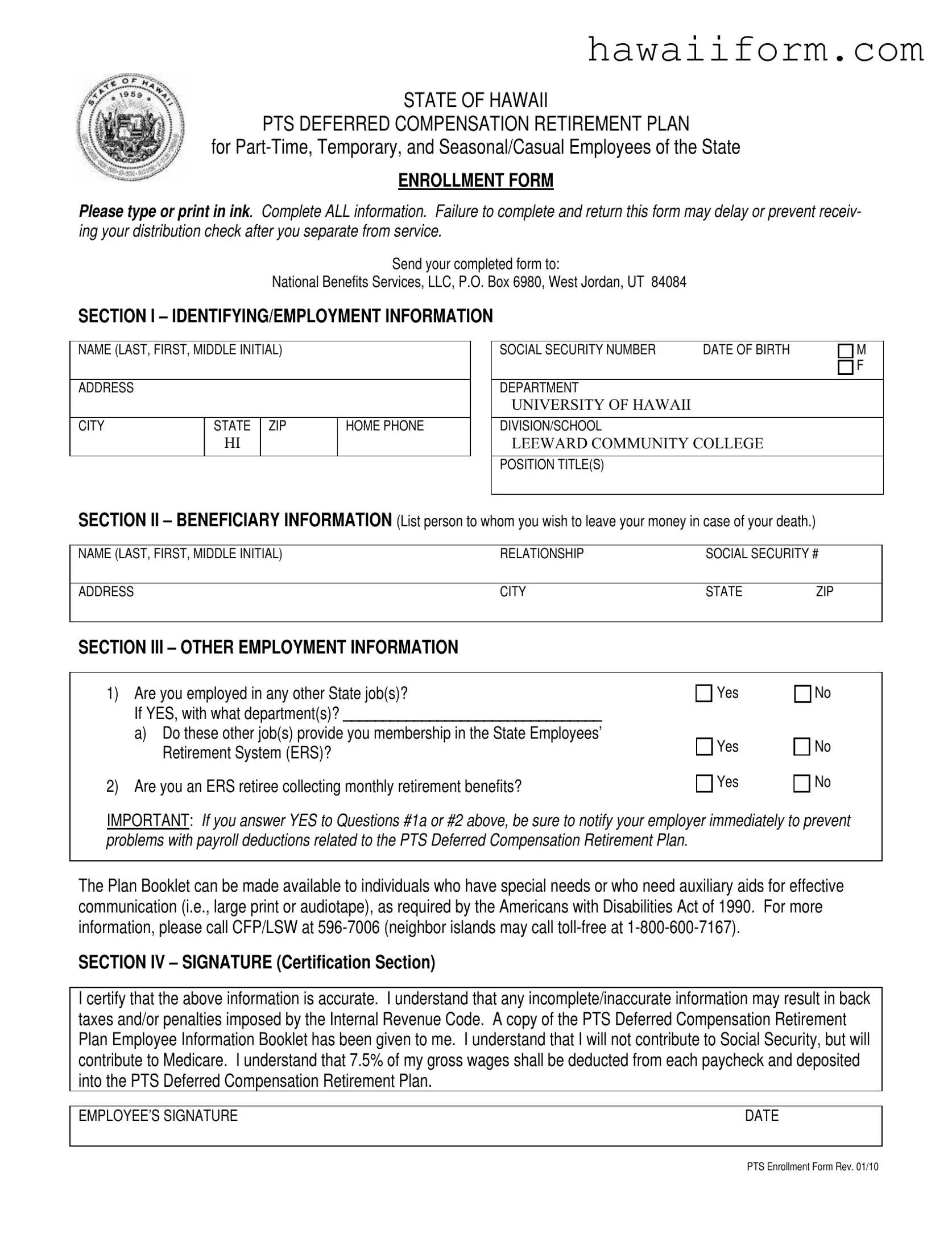 Get Hawaii Pts Enrollment Template