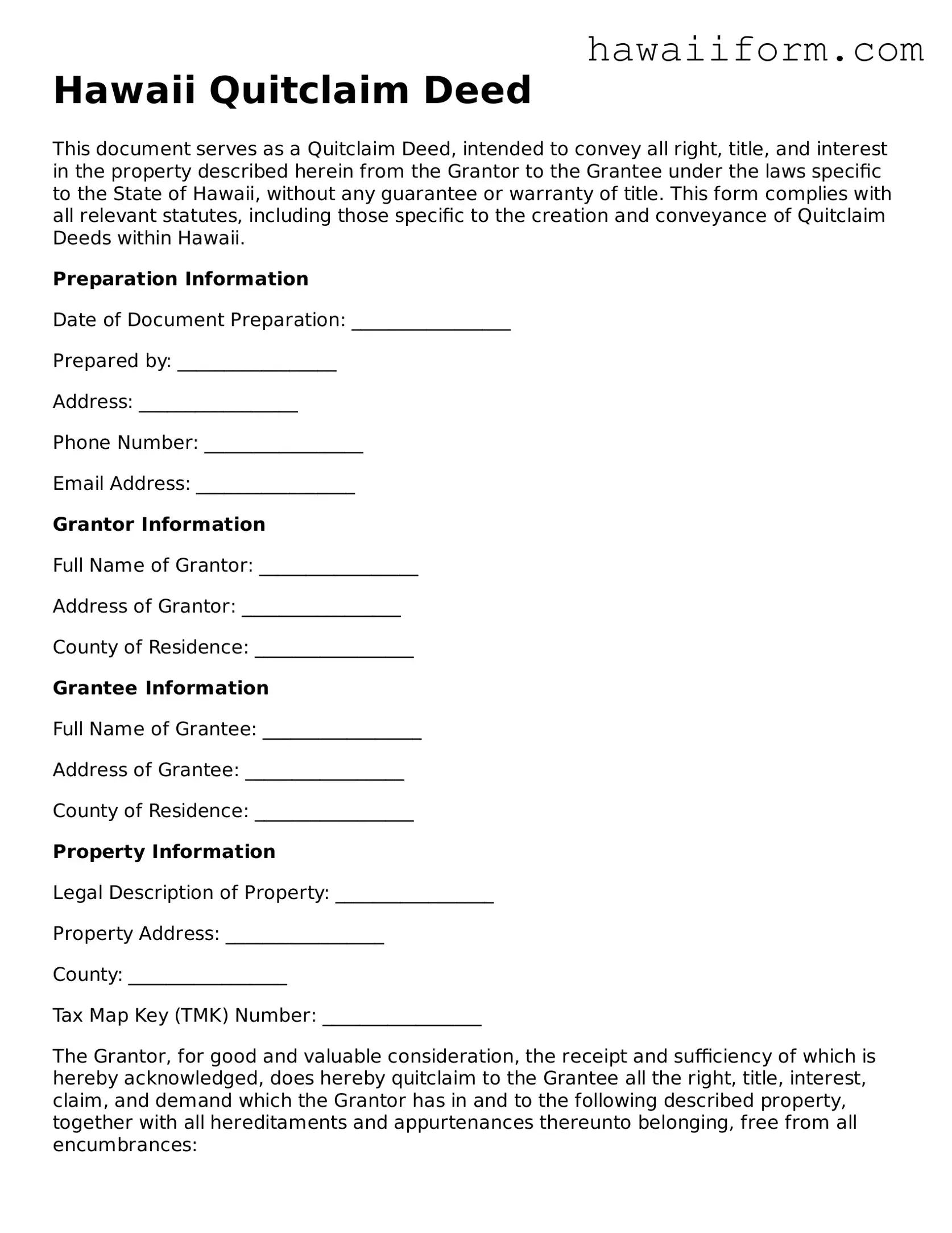 Attorney-Approved Hawaii Quitclaim Deed Form