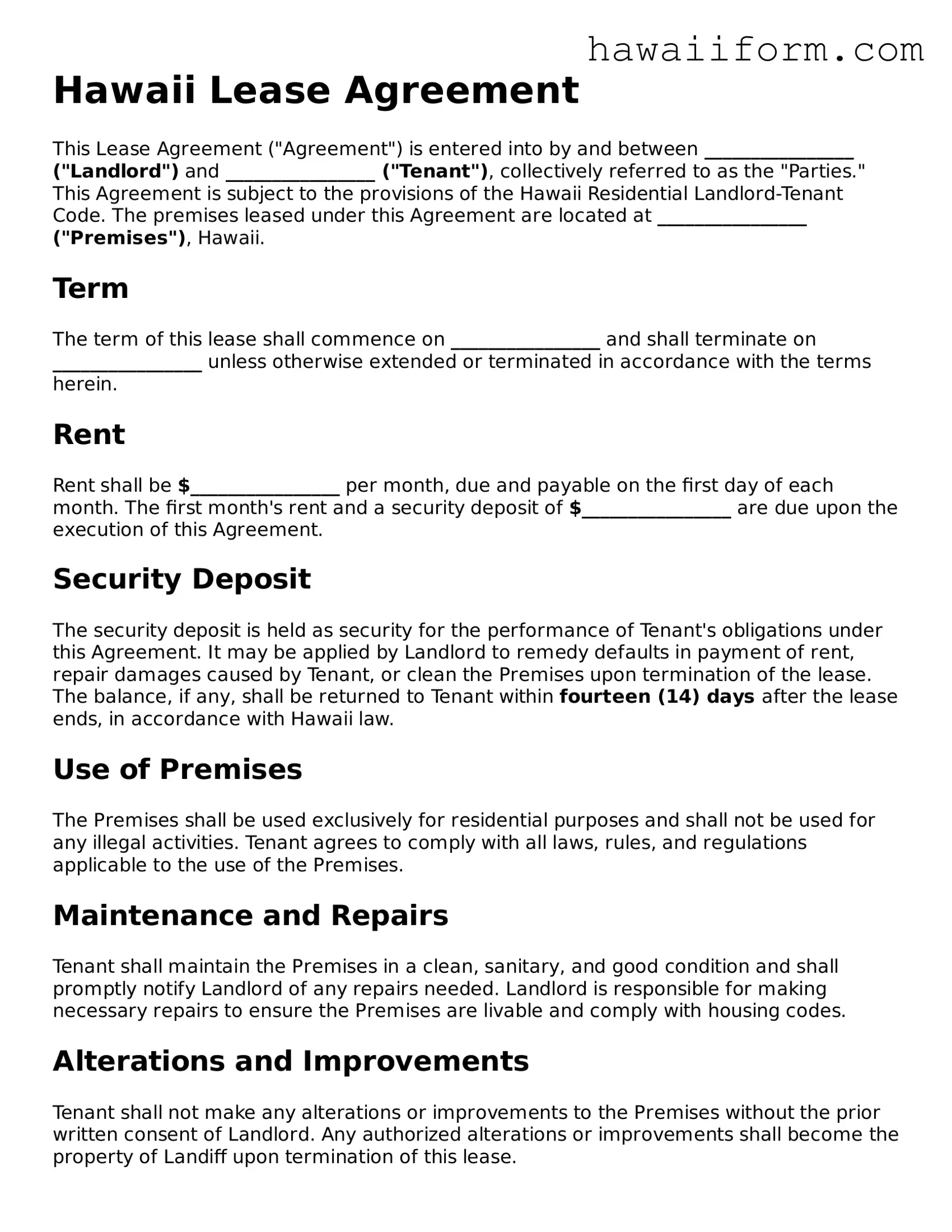 Attorney-Approved Hawaii Lease Agreement Form