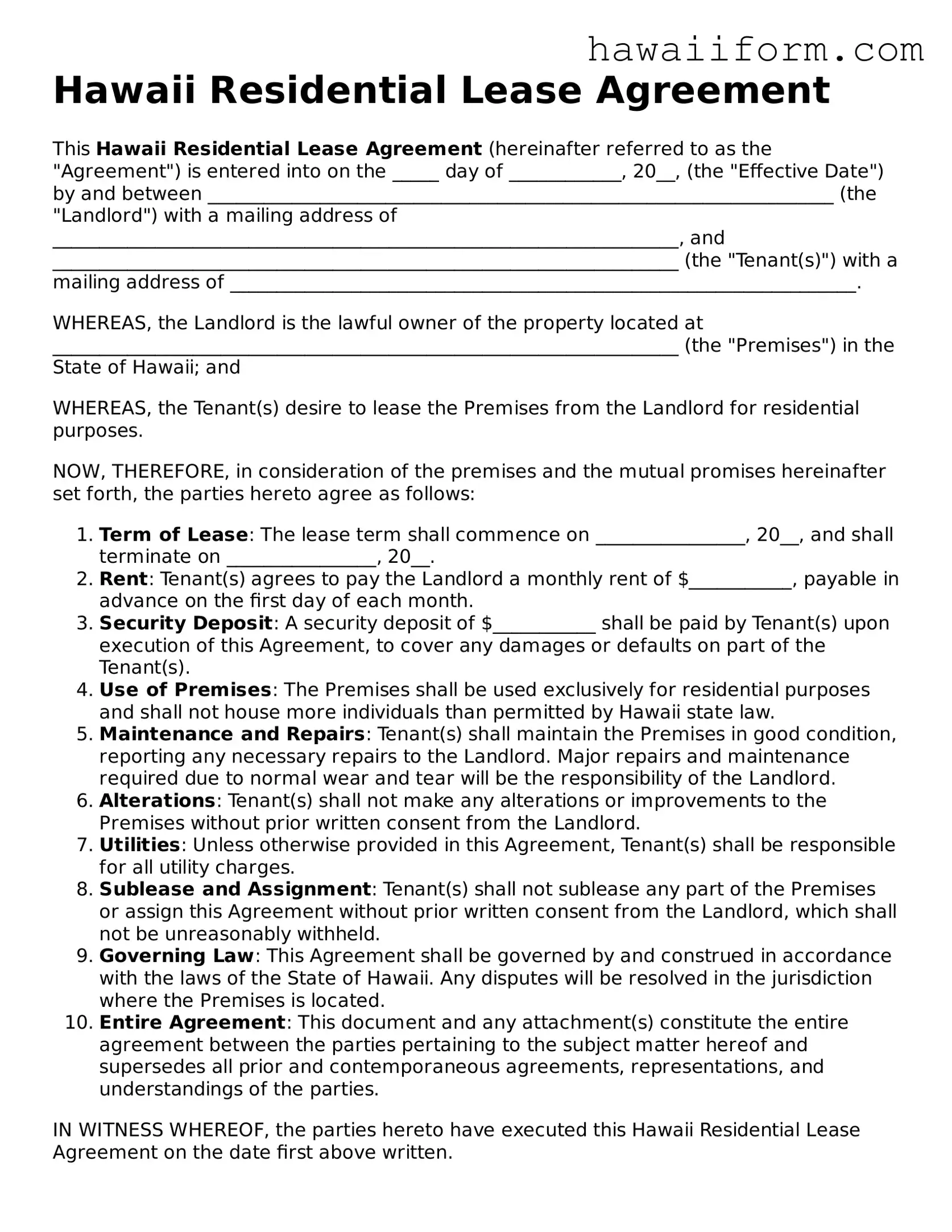 Attorney-Approved Hawaii Residential Lease Agreement Form