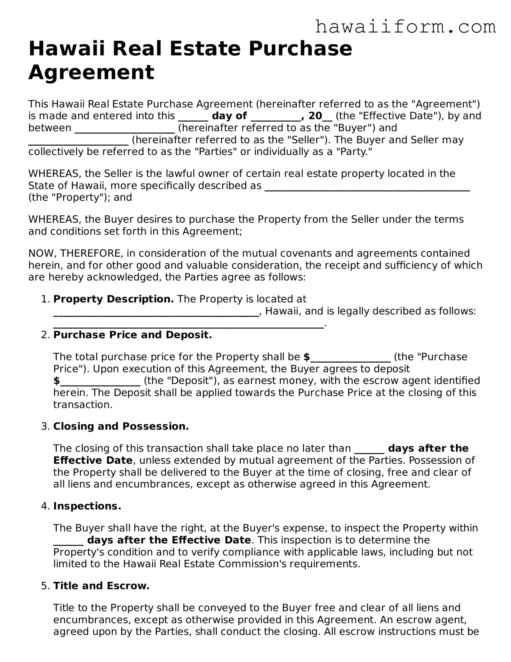 Attorney-Approved Hawaii Real Estate Purchase Agreement Form