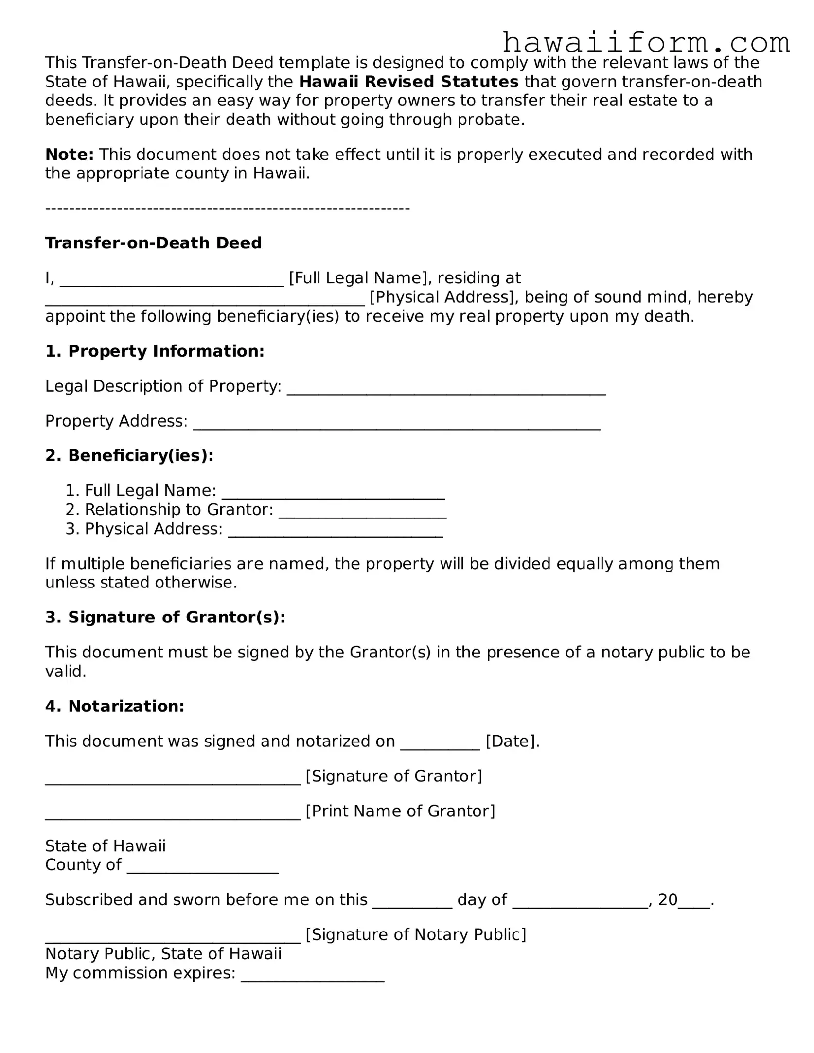 Attorney-Approved Hawaii Transfer-on-Death Deed Form
