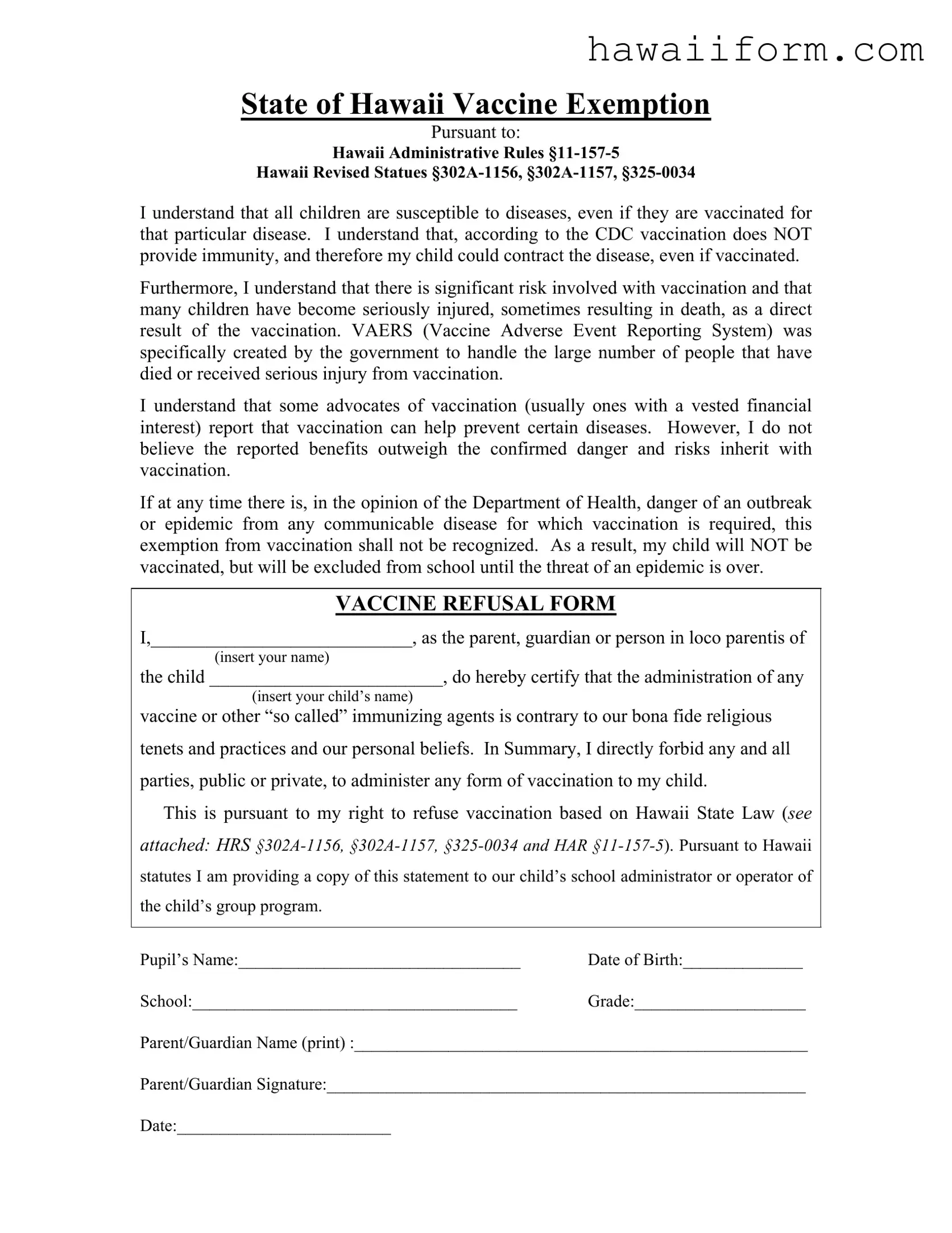 Get Hawaii Vaccine Exemption Template