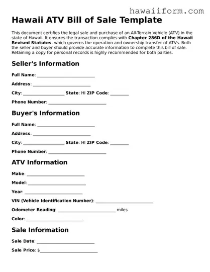 Attorney-Approved Hawaii ATV Bill of Sale Form