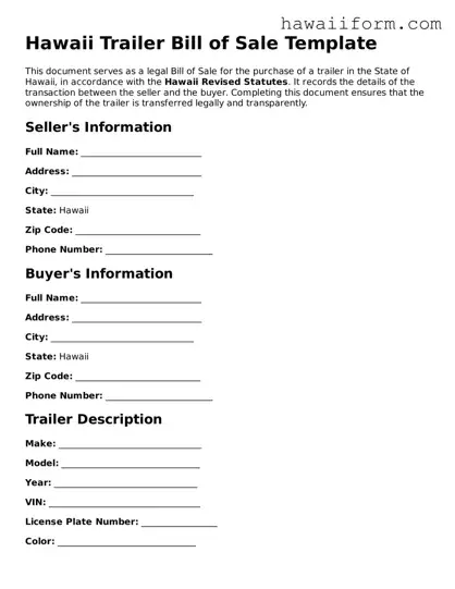 Attorney-Approved Hawaii Trailer Bill of Sale Form