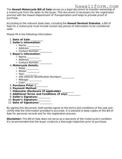 Attorney-Approved Hawaii Motorcycle Bill of Sale Form
