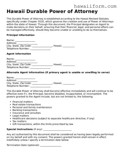 Attorney-Approved Hawaii Durable Power of Attorney Form