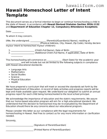 Attorney-Approved Hawaii Homeschool Letter of Intent Form