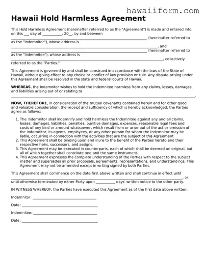 Attorney-Approved Hawaii Hold Harmless Agreement Form