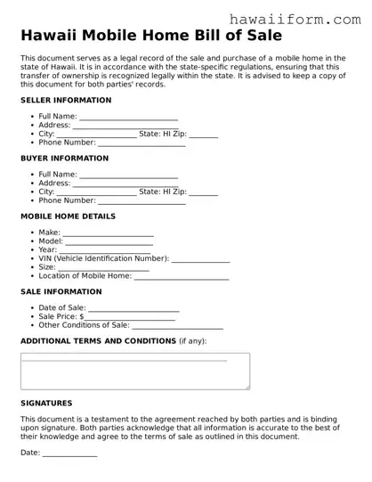 Attorney-Approved Hawaii Mobile Home Bill of Sale Form