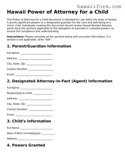 Attorney-Approved Hawaii Power of Attorney for a Child Form