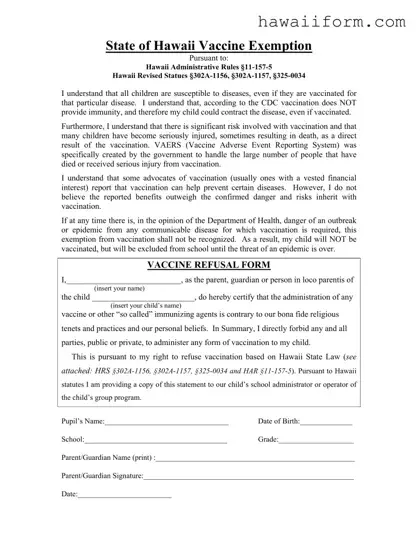 Get Hawaii Vaccine Exemption Template